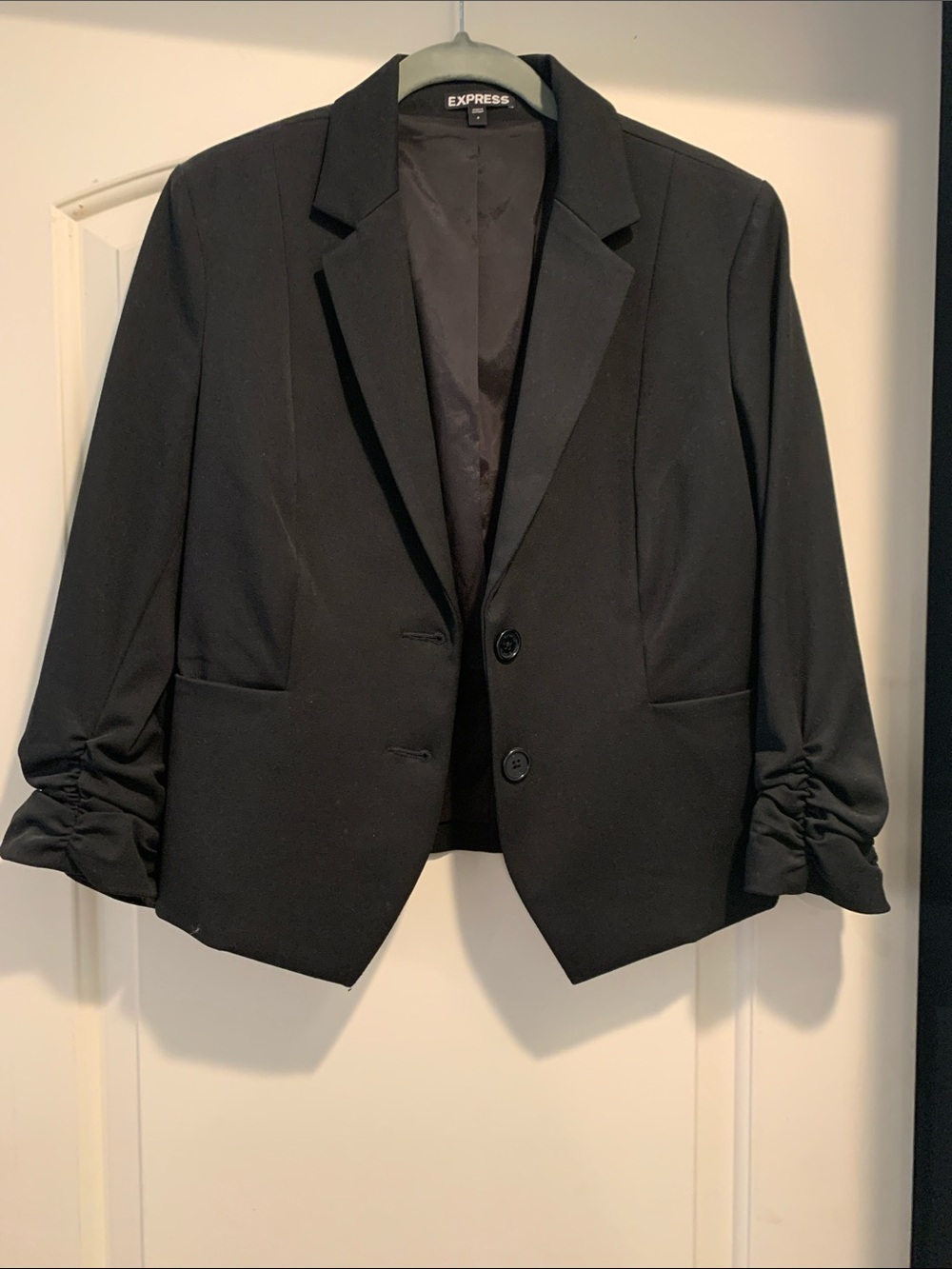 Express Black Cropped Blazer with Ruched Sleeves